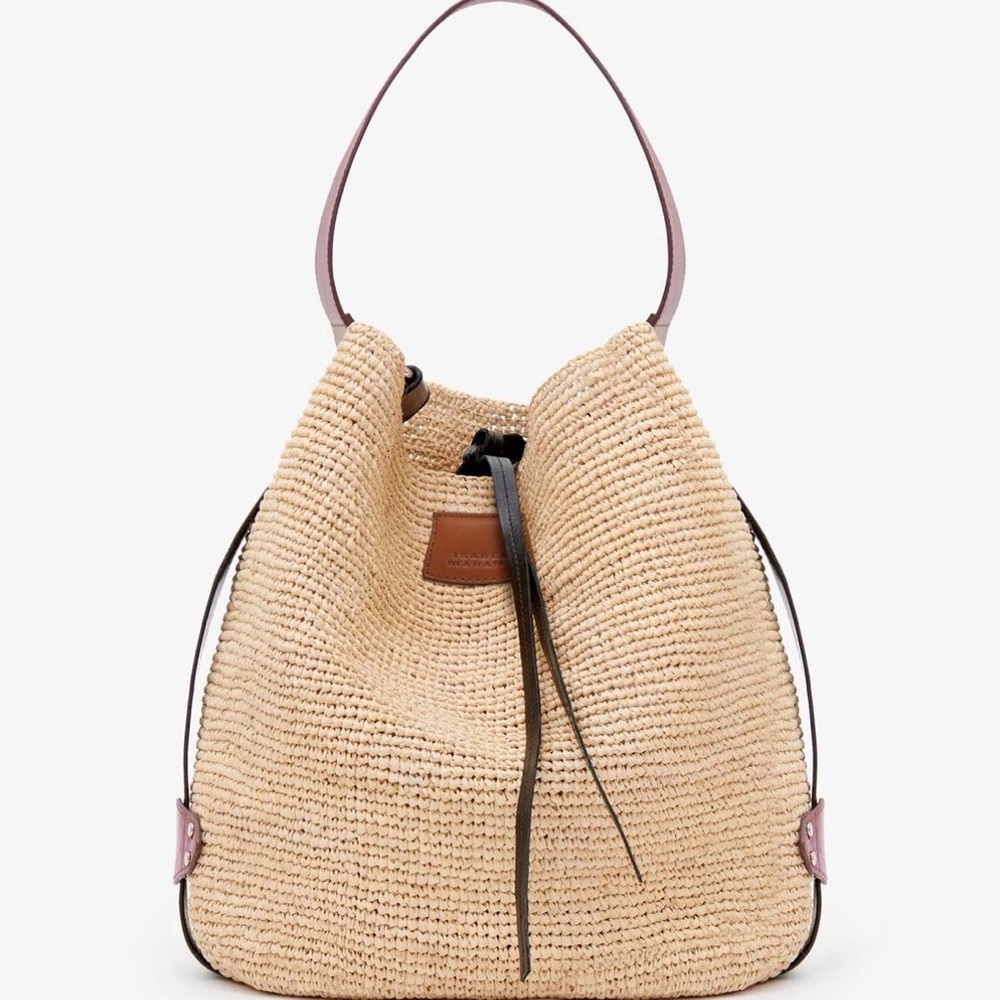 Isabel Marant Bayia Bag Natural Raffia and Midnight Navy Leather NWT - Picture 4 of 13